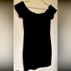 Black mini dress off the shoulder